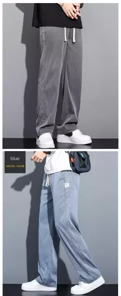 NOVEDAD DE VERANO 20224, pantalones vaqueros suaves de tela Lyocell para hombre, pantalones rectos finos sueltos con cordón en la cintura elástica, pantalones casuales de Corea - buy online