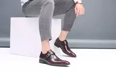 Zapatos de cuero británicos con punta estrecha para hombre, zapatos individuales de tacón bajo con hebilla, zapatos sin cordones de talla grande para hombre - comprar en línea