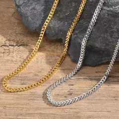 Vnox Punk Rock Foxtail Franco Collares de cadena para hombres y niños, collar de eslabones cubanos de acero inoxidable chapado en oro, joyería hippie fresca
