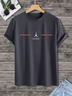Camiseta de manga corta con cuello redondo para hombre, 100% algodón, talla grande, cómoda, con estampado de letras PARIS, ajustada, informal, deportiva - online store