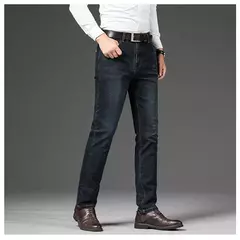 Pantalones elásticos informales de negocios para hombre, pantalón vaquero azul clásico, Vaqueros rectos holgados, talla grande 40 42 44 46 2025