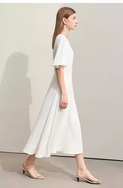 Amii-Vestidos minimalistas de verano para mujer, traje liso con cuello redondo, malla empalmada, manga larga con volantes, cintura francesa, 2024