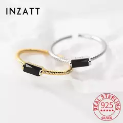 Anillo Ajustable de Plata 925 con Circonita Negra – Minimalismo Geométrico y Elegancia