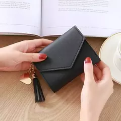 Carteras cortas de moda para mujer, billetera de cuero PU con borlas de lujo, billetera pequeña con cerrojo, monedero de tendencia, tarjetero para mujer - comprar en línea
