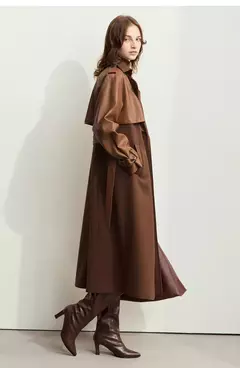 AMII gabardina minimalista para mujer 2024 Otoño Invierno nueva sarga empalmada de cuero PU prendas de vestir exteriores largas para ir al trabajo 12444001 on internet