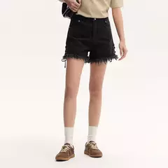 Semir-pantalones cortos de cintura alta para mujer, Shorts negros con borde enrollado, alargamiento de piernas, novedad de verano 2024 - comprar en línea