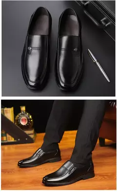 Zapatos de cuero para hombre, zapatos formales de negocios para personas mayores, punta redonda negra, informales, sencillos, cómodos, de talla grande - comprar en línea
