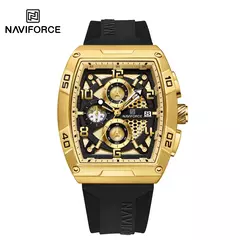 Image of Marca de moda NAVIFORCE, relojes de cuarzo con diseño dorado para hombre, reloj de pulsera informal para hombre, reloj multifunción de PU resistente al agua de gran diámetro