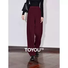 TOYOUTH pantalones de chándal informales de lana para mujer 2024 Otoño e Invierno nueva cintura elástica Ankela pantalones largos de plátano cálidos gruesos rojos