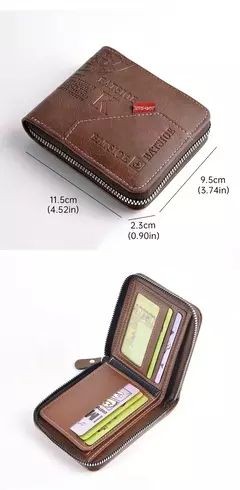 Cartera para hombre hecha de PU, monedero de piel de aceite de cera para hombre, monedero corto para hombre, tarjetero, billeteras con cremallera alrededor del dinero, monedero - Eleganzie