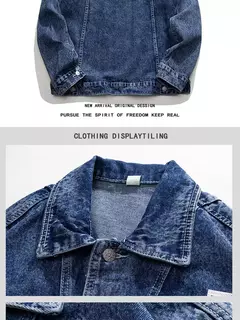 Image of Chaqueta informal de moda para hombre, Top de mezclilla lavada, chaqueta vaquera holgada de talla grande para otoño, chaqueta para hombre