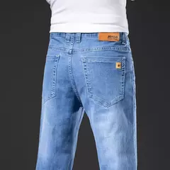 Pantalones vaqueros rectos holgados de talla grande 40 42 44 46 para hombre, pantalones elásticos informales de negocios, pantalones vaqueros azules clásicos para hombre - comprar en línea