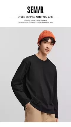 Semir-Camiseta de manga larga para hombre, capa interior de algodón puro, Top básico de primavera 2025, Color sólido, estilo básico versátil para pareja on internet