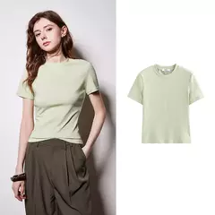 TOYOUTH-Camiseta de manga corta para mujer, Tops blancos cortos versátiles, Lyocell, cuello redondo, corte ajustado, primavera 2025 - Eleganzie