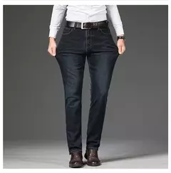Pantalones elásticos informales de negocios para hombre, pantalón vaquero azul clásico, Vaqueros rectos holgados, talla grande 40 42 44 46 2025 - online store