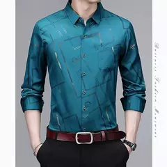 Camisa estampada de manga larga informal y de moda para hombre, top de negocios sin planchar y resistente a las arrugas on internet