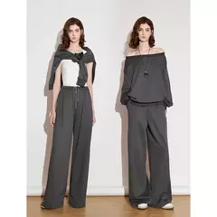 TOYOUTH, pantalones informales para mujer, primavera 2025, nuevo estilo deportivo, pantalones largos rectos de pierna ancha con cordón brillante y cintura elástica - Eleganzie