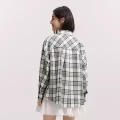 Imagen de Semir camisa de manga larga para mujer estilo medio largo de gran tamaño primavera 2025 nueva primavera Top a cuadros Vintage