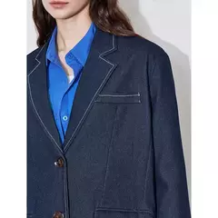 TOYOUTH-Chaqueta vaquera falsa para mujer, traje de talla grande con cuello de solapa, manga larga, color azul marino, otoño 2024 on internet