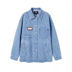 Semir-chaqueta vaquera de longitud media para mujer, chaqueta holgada de algodón puro Jacquard, con solapa, a la moda, otoño - Eleganzie