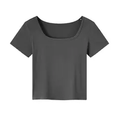 SemirUnderwear Tops de manga corta para mujer, ropa interior Simple, se puede usar fuera del cuello cuadrado, camisa delgada de fondo en internet
