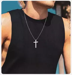 Vnox Collares cruzados para hombres y mujeres, colgante de cruz gruesa de acero inoxidable de color negro y plateado simple con cadena de caja en internet