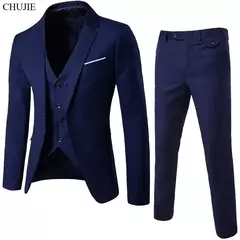 Imagen de Trajes de hombre elegantes, 3 piezas, 2 conjuntos de Blazers, chaquetas de boda, chaleco, pantalones, abrigos formales clásicos de lujo 2025, trajes coreanos