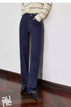TOYOUTH, pantalones vaqueros de mezclilla de lana para mujer, Otoño Invierno 20224, nuevos pantalones largos cálidos gruesos de pierna ancha recta de cintura media