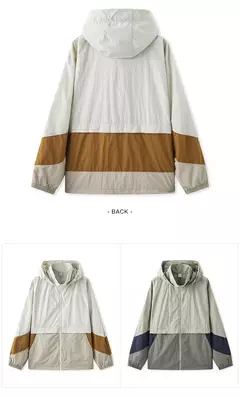 Image of Chaqueta Semir holgada para hombre, protección solar para acampar al aire libre, Top con capucha, bloque de Color de verano, textura arrugada de retales, moda