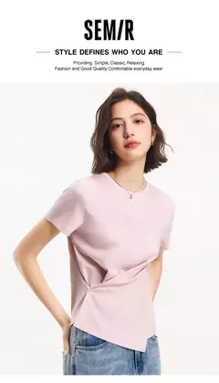 Semir-Camiseta de manga corta para mujer, diseño recortado, dobladillo dividido, Top de algodón de verano, ajuste relajado para estilo informal y elegante, 2025 en internet