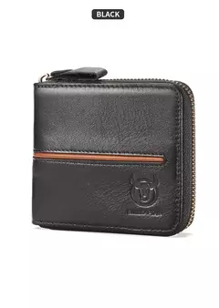 Imagen de Cartera Bullcaptain retro RFID con cremallera y compartimento para hombre, tarjetero RFID, mini cartera de cuero antirrobo para hombre