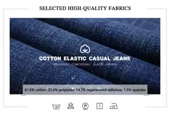 Image of Pantalones vaqueros elásticos ajustados clásicos de otoño para hombre, pantalones de pierna recta de mezclilla de algodón informales de negocios, pantalones negros y azules para hombre