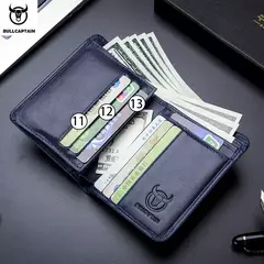 BULLCAPTAIN, nueva cartera de cuero genuino para hombre, Mini tarjetero pequeño, monedero para hombre, cartera RFID de bolsillo, moneda de alta calidad en internet