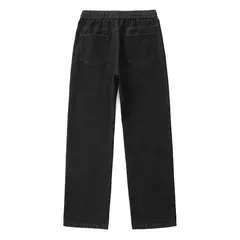 Pantalones vaqueros elásticos de cintura elástica para hombre, ropa de calle suelta, longitud completa, pantalones vaqueros rectos de pierna ancha con cordón, azul oscuro - Eleganzie