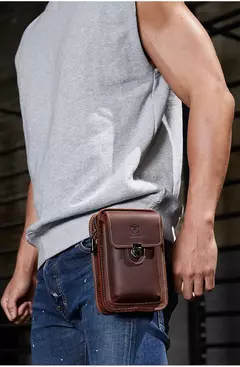 BULLCAPTAIN, riñonera de cuero Crazy Horse para hombre, bolsa para teléfono, riñonera pequeña para hombre, bolso con cinturón para el pecho, mochila YB075 - tienda en línea