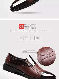 Imagen de Zapatos de cuero formales de negocios informales para hombres de gran tamaño, zapatos de punta estrecha para hombres, zapatos casuales perezosos sin cordones para hombres
