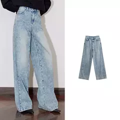 TOYOUTH mujeres Denim Jeans 2024 Otoño Invierno nueva cintura media recta pierna ancha pantalones largos - Eleganzie