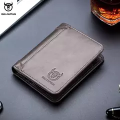 Imagen de BULLCAPTAIN, nueva cartera de cuero genuino para hombre, Mini tarjetero pequeño, monedero para hombre, cartera RFID de bolsillo, moneda de alta calidad