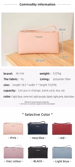 Nueva cartera minimalista con cremallera para monedas, bolsa de almacenamiento para tarjetas de crédito de cuero PU de alta calidad, cartera larga ultrafina para mujer - Eleganzie