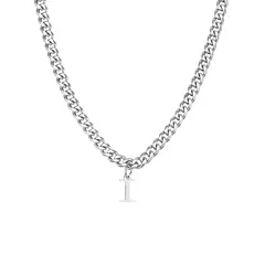 Imagen de Vnox-collar sencillo de A-Z con letras para hombre y mujer, cadena cubana de acero inoxidable, resistente al agua, regalo de joyería