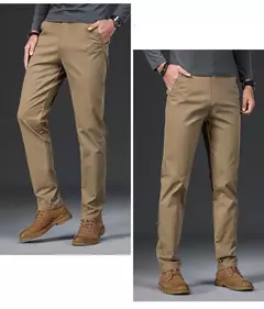 Pantalones informales 97% algodón para hombre, moda de otoño, cómodos, elásticos, ajustados, rectos, de negocios, negro, verde militar, caqui - online store