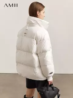 Image of AMII minimalista 2024 nueva chaqueta de plumas para mujer abrigo de pan sólido corto mujer calidad moda suelta prendas de vestir exteriores de invierno 12344023