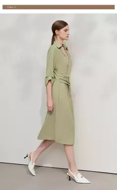 AMII vestido minimalista mujer 2025 primavera nuevo elegante Oficina señora solapa cuello pico ajustado no elástico plisado hasta la rodilla vestido acampanado 12521027