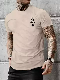 Camiseta de manga corta con cuello redondo y estampado de letras grandes para hombre, 100% algodón, informal, holgada, de verano - Eleganzie