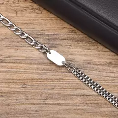Pulseras con iniciales Vnox A-Z para hombres y mujeres, cadena Figaro que nunca se decolora, pulseras de cadena de eslabones de caja de doble capa, regalo con nombre para él - Eleganzie