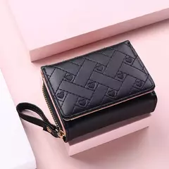 Cartera bordada corta Love Zero para mujer, hebilla de cremallera, bolso de tarjeta de gran capacidad, moda versátil Simple