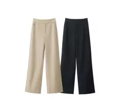 AMII-pantalones minimalistas de punto en espiga para mujer, pantalón de pierna ancha de cintura alta, informal, para ir al trabajo, invierno, 2024 12444064 - buy online