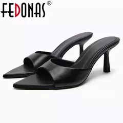 FEDONAS-Sandalias de tacón alto de piel auténtica para mujer, zapatos sexys de Punta abierta para fiesta, boda, Verano