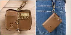 BULLCAPTAIN, bolso para tarjetas y llaves de cuero genuino para hombre, caja para llaves multifunción de alta calidad, llavero para coche, billetera, Mini tarjetero, Clip para llaves - Eleganzie