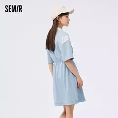 Semir-Vestido corto holgado con contraste de letras para mujer, con cintura ropa Retro, Polo, verano, 2023 - tienda en línea